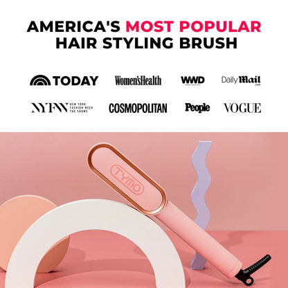 TYMO Ring Pink Hair Straightener Comb & Curling Iron, 5 Temp Settings, Dual Voltage, Fast Heating, 3D Brush Teeth, Anti-Scald, Auto-Off, Salon Styling Brush, Travel Bag, Best Gift Ideas Hair Flat Iron Hair Crimper Iron Summervibes