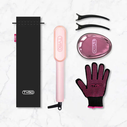 TYMO Ring Pink Hair Straightener Comb & Curling Iron, 5 Temp Settings, Dual Voltage, Fast Heating, 3D Brush Teeth, Anti-Scald, Auto-Off, Salon Styling Brush, Travel Bag, Best Gift Ideas Hair Flat Iron Hair Crimper Iron Summervibes
