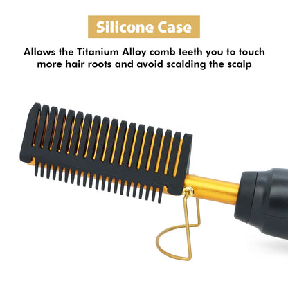 Dolahair Electric Hot Comb for Wigs Smooth Hair Electric Pressing Comb for Lace Front Wig Black Women Lace Glue Wig Install Kit with Hot Comb Titanium