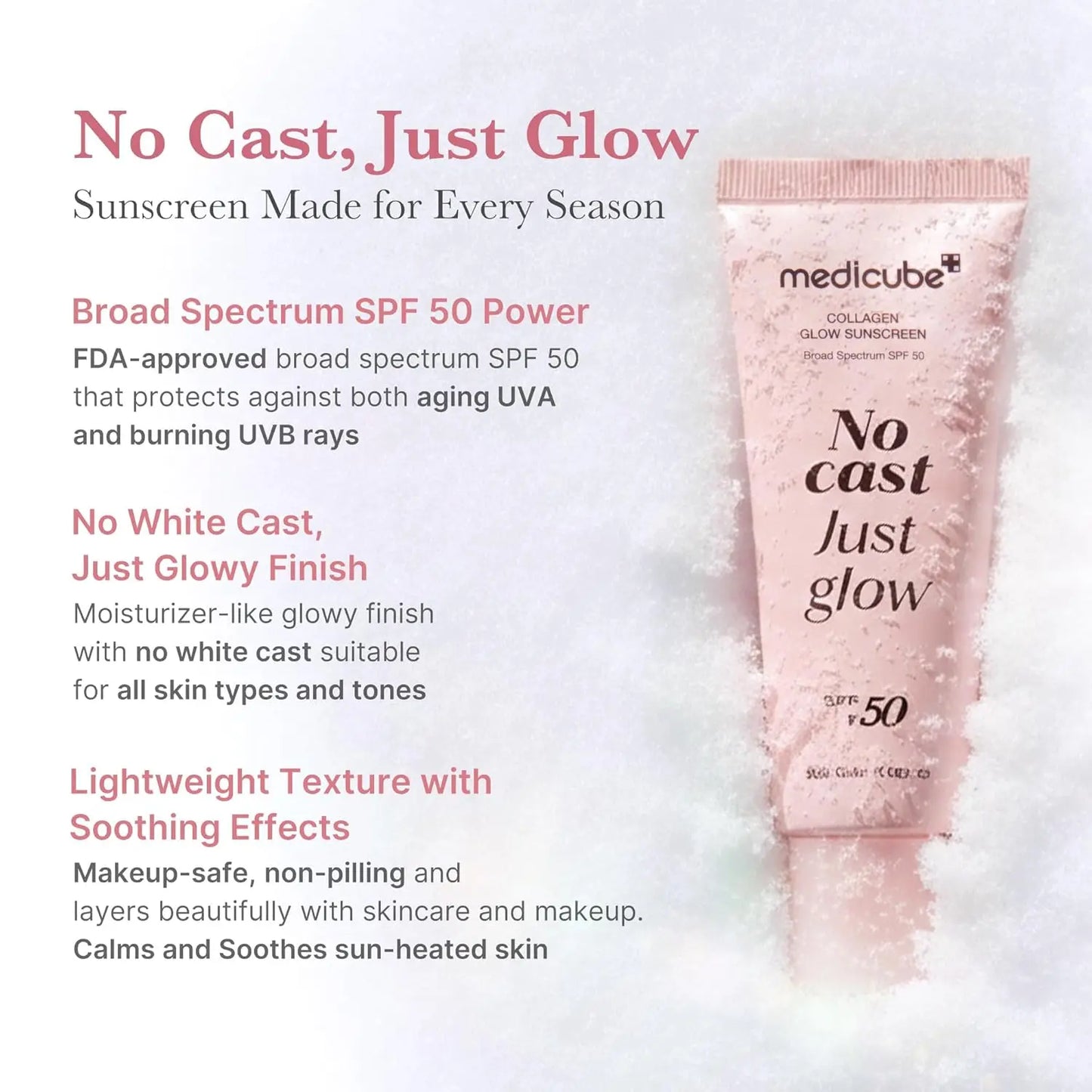 [Official Medicube Partner] No Cast Just Glow Collagen Sunscreen | SPF 50 Broad Spectrum Face Sunscreen | Lightweight, Non-Sticky, Hydrating Formula | Peptide, Cica for Soothing & Glow | Korean Skincare
