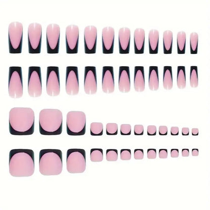 60-Piece French Pointed Nail and Fingernail Set, Black, Blue,White, Pink Glossy Nail Stickers, Medium-Length Fake Toenails, Suitable for Summer Minimalist Style Fashionable, Press on Nails, Toenail Press on Nails