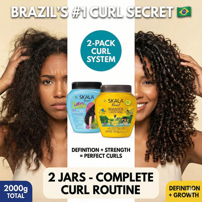 SKALA Brasil Curly Hair Products 2-Pack - Mais Cachos + Maracujá Óleo De Pataá Brazilian Curl Cream, 2-In-1 Treatment Cream & Leave-In Conditioner for Curly Coily 3A-4C Hair, Crema Para Rizos Cabello Rizado, Vegan Curly Girl Approved, 1000G Each