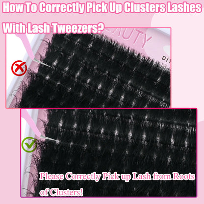 Lash Clusters Kit 200D Thick Lash Clusters Eyelash Extension Kit 12-20Mm Individual Lashes Kit with Lash Bond and Seal, Lash Tweezers for DIY Lashes Extension by INSPEAUTY