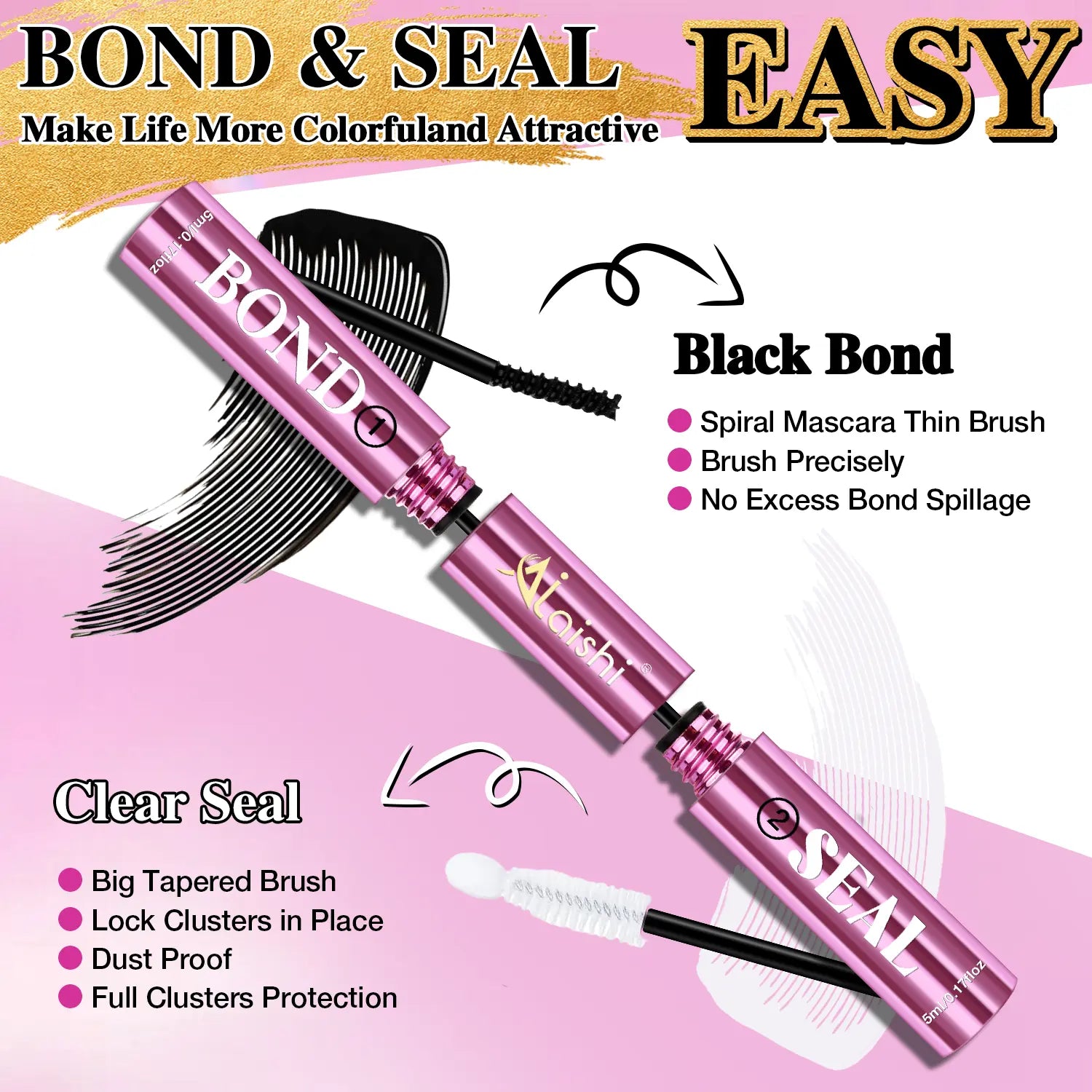 Ailaishi 2In1 Lash Bond & Seal Waterproof Glue Long Lasting Strong Hold for Cluster Lashes Easy Use for Beginners, Makeup Glue & Remover , Dealsforyoudays