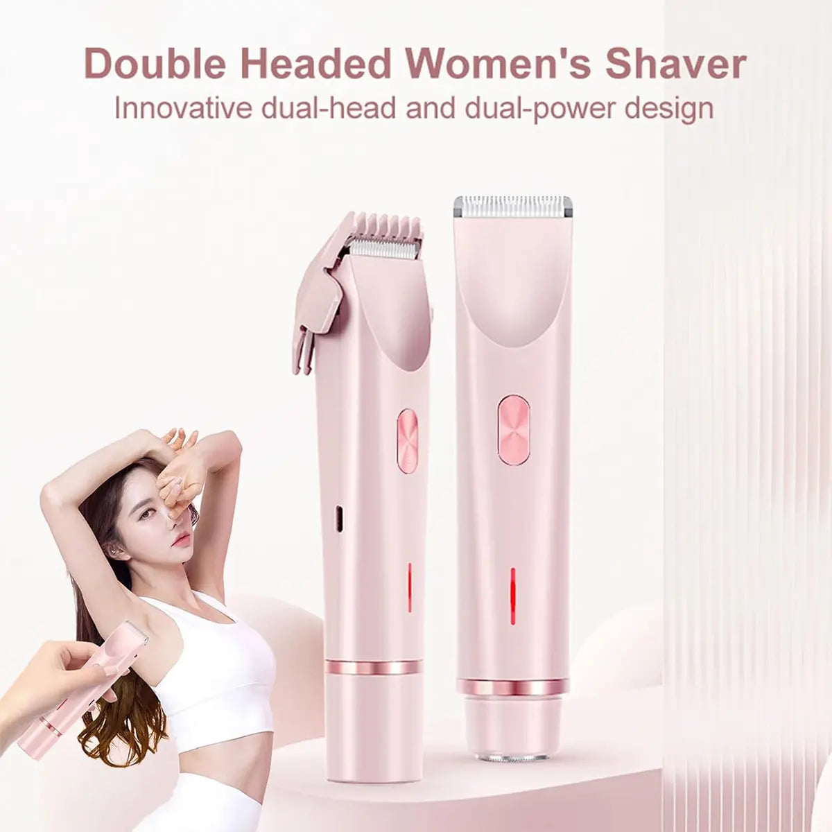 Electric Bikini Trimmer for Women, 2-In-1 Body and Facial Epilator Trimming Rechargeable Waterproof Wet & Dry Shaver with Dual Heads, Portable Painless Hair Removal for Body Face Underarms Legs, Summer Gift