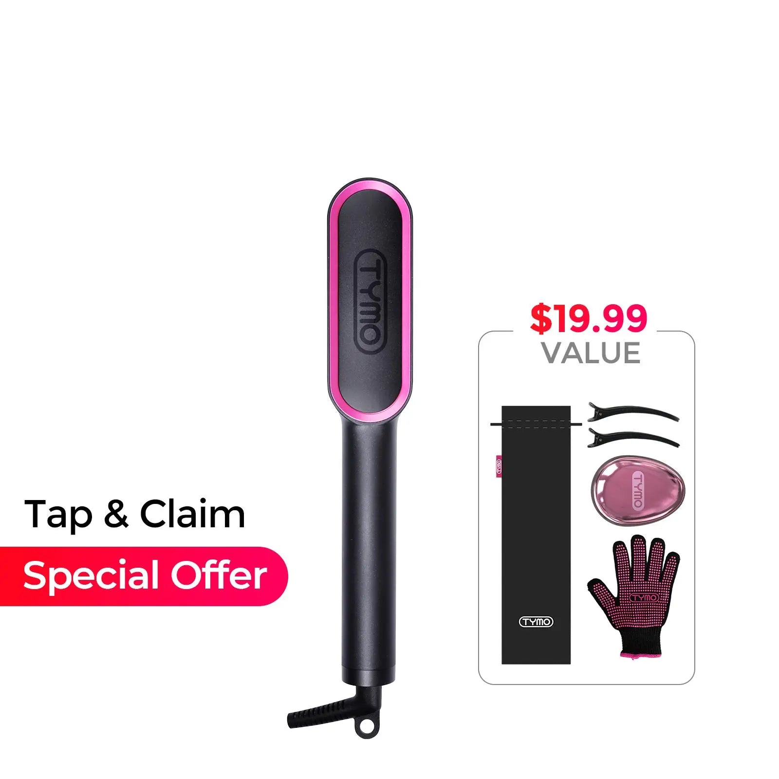 TYMO Ring Pink Hair Straightener Comb & Curling Iron, 5 Temp Settings, Dual Voltage, Fast Heating, 3D Brush Teeth, Anti-Scald, Auto-Off, Salon Styling Brush, Travel Bag, Best Gift Ideas Hair Flat Iron Hair Crimper Iron Summervibes