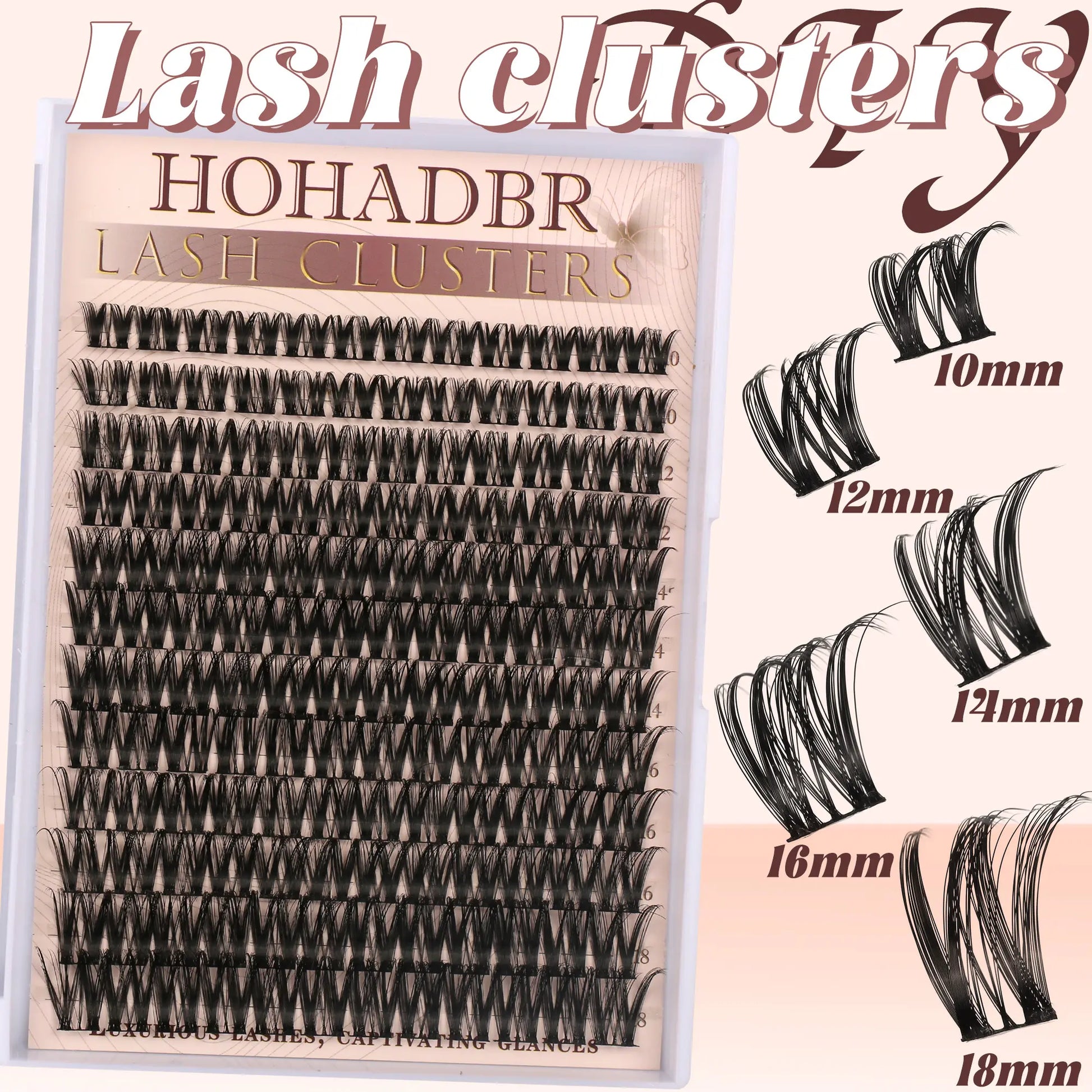 HOHADBR Ultra Fluffy Cluster False Eyelashes – Volume Lash Extension Kit Waterproof D Curl Extension Set with Bond & Seal and Precision Tweezers, Ultra Volume Thick 10-18Mm Lashes