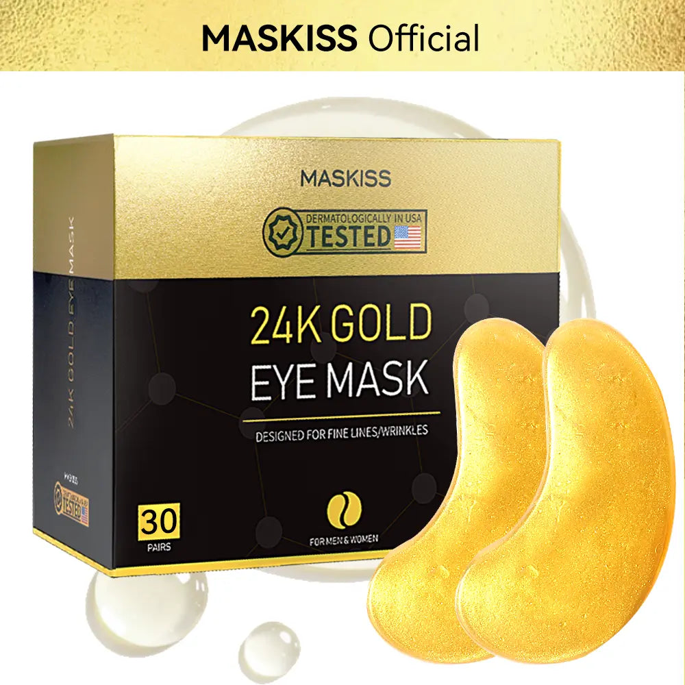 [Maskiss Official]24K Gold under Eye Patches, 30 Pairs Collagen & Hyaluronic Acid Eye Masks for Puffiness, Dark Circles & Wrinkles