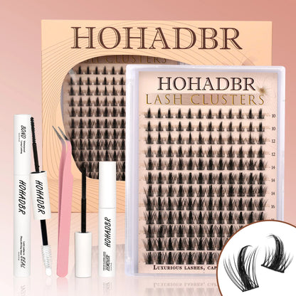 HOHADBR Ultra Fluffy Cluster False Eyelashes – Volume Lash Extension Kit Waterproof D Curl Extension Set with Bond & Seal and Precision Tweezers, Ultra Volume Thick 10-18Mm Lashes
