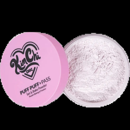 Kimchi Chic Puff Puff Pass Set & Bake Powder with Rice Powder & Vitamin-E, Lightweight & Translucent Makeup, Cosmetic Setting Powder