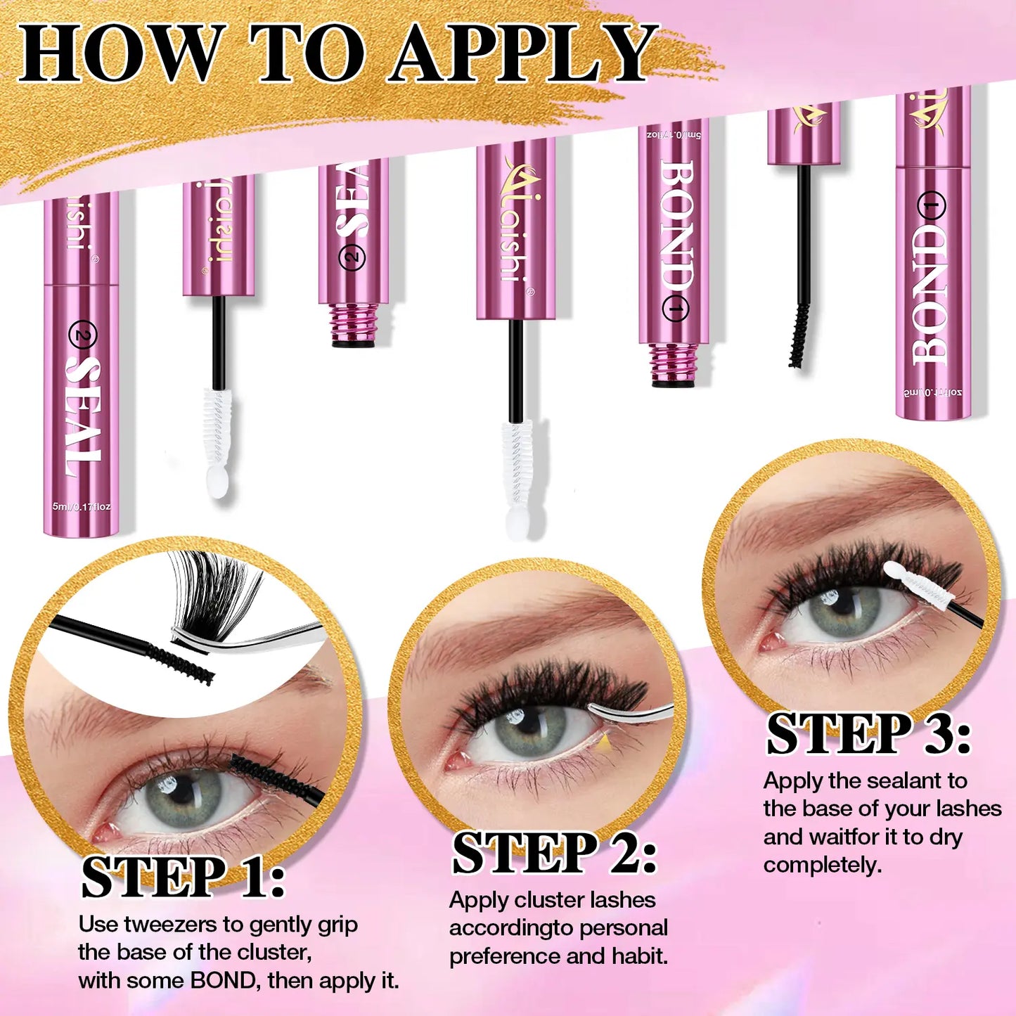 Ailaishi 2In1 Lash Bond & Seal Waterproof Glue Long Lasting Strong Hold for Cluster Lashes Easy Use for Beginners, Makeup Glue & Remover , Dealsforyoudays