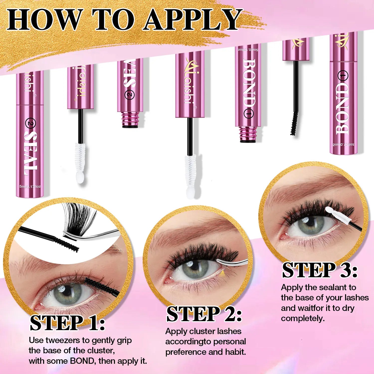 Ailaishi 2In1 Lash Bond & Seal Waterproof Glue Long Lasting Strong Hold for Cluster Lashes Easy Use for Beginners, Makeup Glue & Remover , Dealsforyoudays