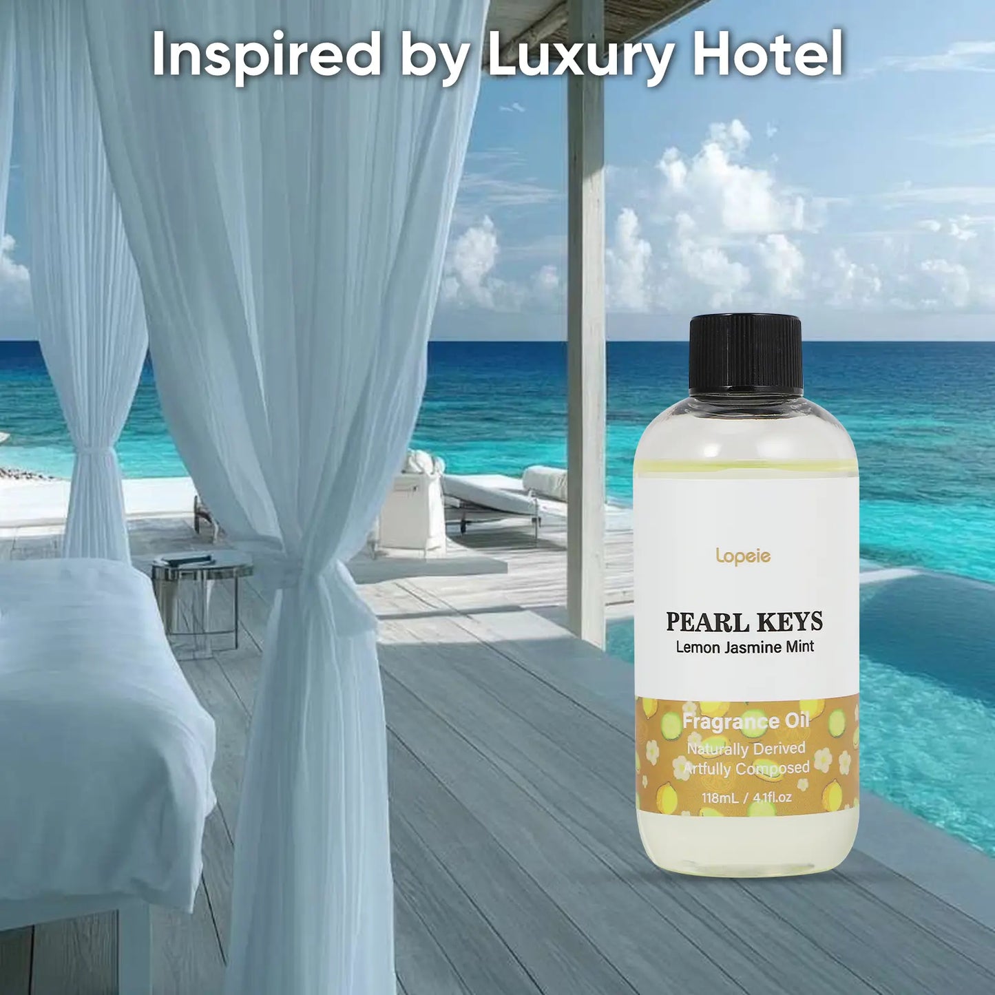 Lopeie PEARL KEYS Hotel Diffuser Oil Refill, Inspired by the Ritz-Carlton. 118Ml Premium Essential Oil, Blended with Lemon, Jasmine & Mint. Perfect for Ultrasonic and Waterless Diffusers, Long-Lasting Pleasant Fragrance